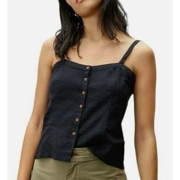 Everlane Black 100% Linen Button Front Picnic Cropped Sleeveless Top Shirt 8 M - Picture 8 of 8